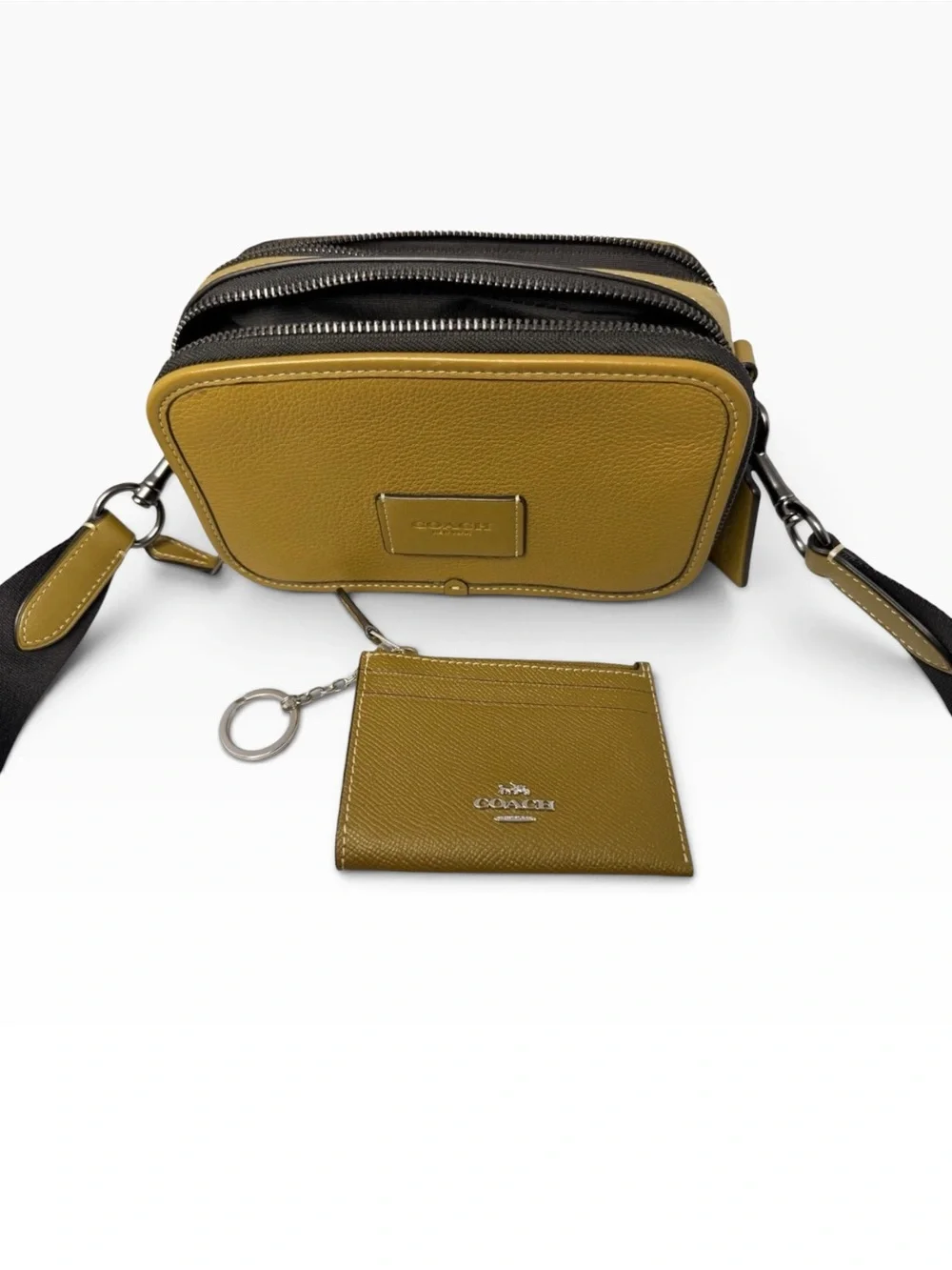 Coach Men’s/Women’s Mustard Leather Crossbody with Black Strap and Card Case